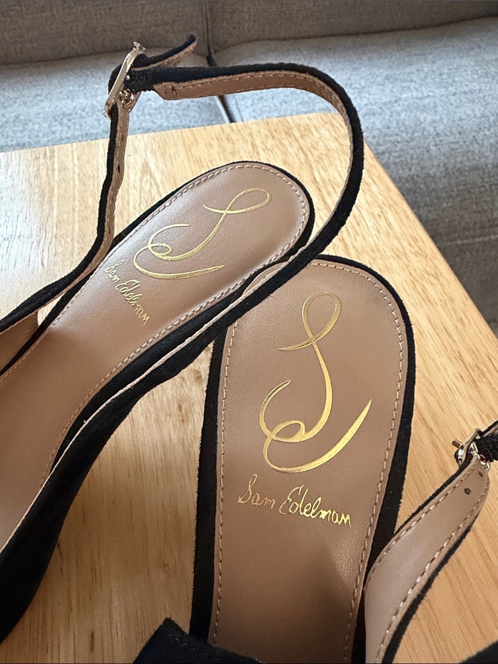 Sam Edelman Black Suede Pointed-Toe Slingback Pumps - Picture 3 of 5